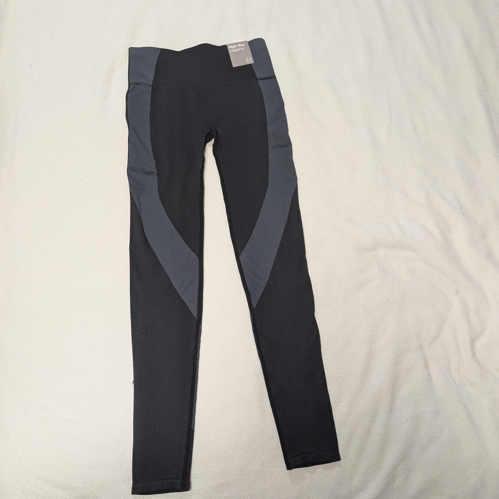 Black and Gray High-Waisted Leggings - Thick Material